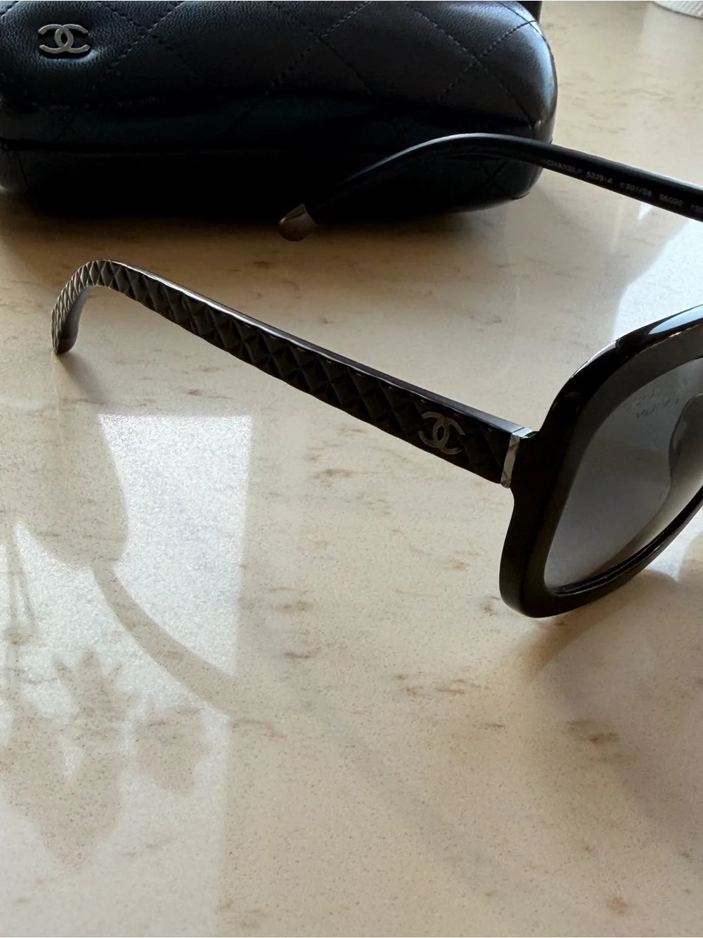 CHANEL Black Chanel Quilted 5329 Polarized Sunglasses